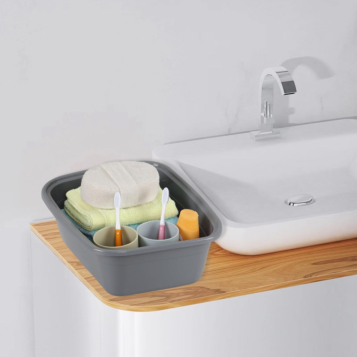 12 Quart Plastic Dish Washing Basin Grey 4-Pack Kitchen Sink Organizer