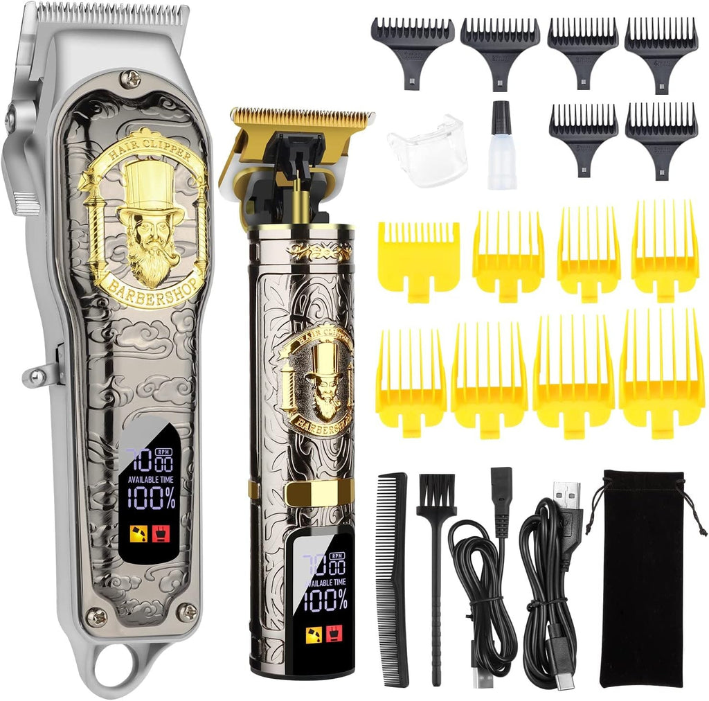 Professional Cordless Hair Clippers for Men with T-Blade & Guide Combs
