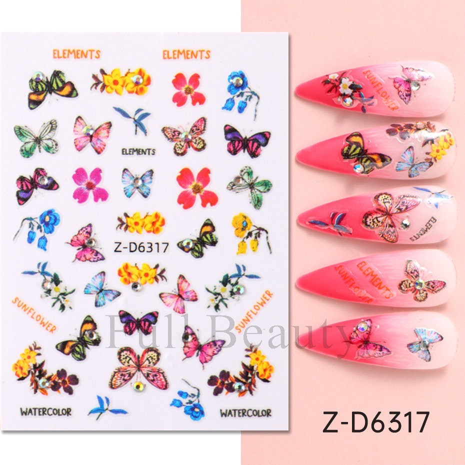 Nail Art Butterfly Sunflower Rhinestone Stickers Self-Adhesive for Nails