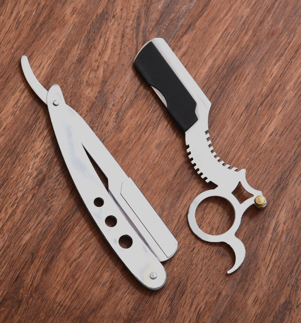 Professional Barber Straight Razor Kit with 10 Blades & Leather Pouch