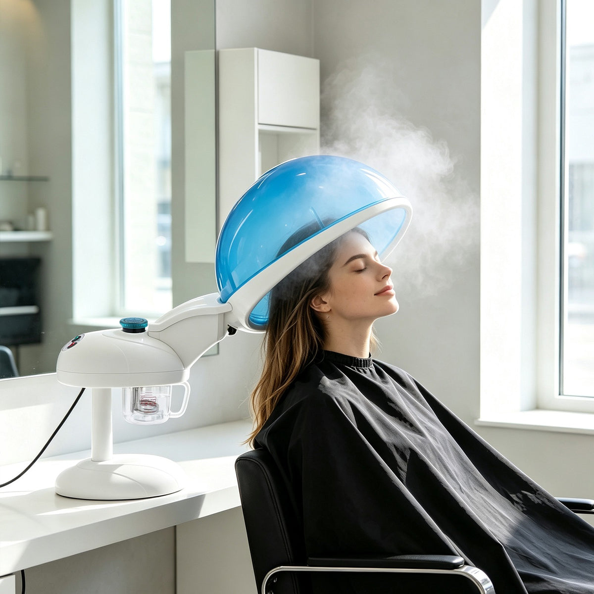 Hair and Face Steamer Cap with Rotating Nozzle - 2-in-1 Personal Steamer
