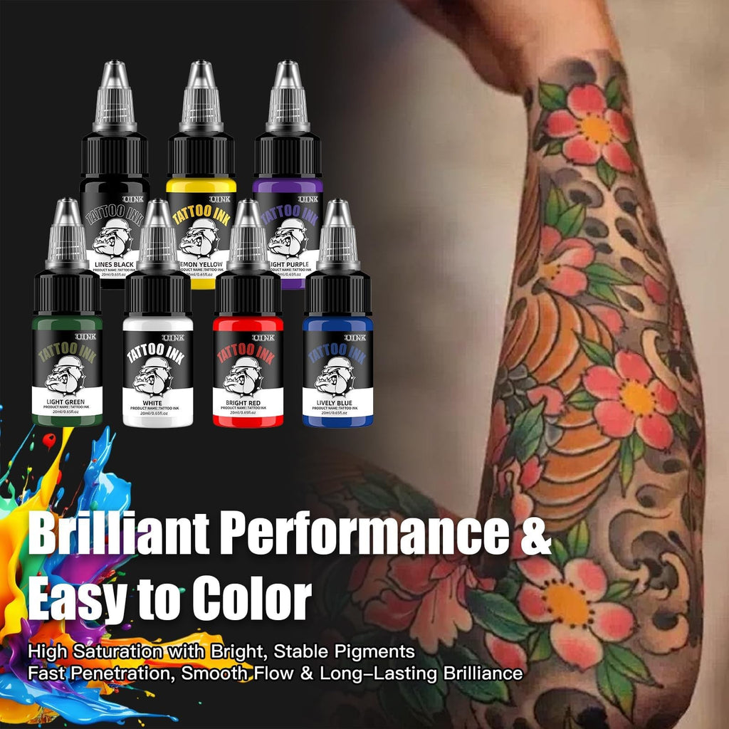 Tattoo Ink Set 7 Colors 0.65oz/20ml Long Lasting Body Art Inks