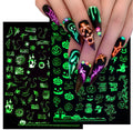 Glow-in-The-Dark Halloween Nail Stickers - Skull Ghost Pumpkin Spider Web Bat 6 Pack