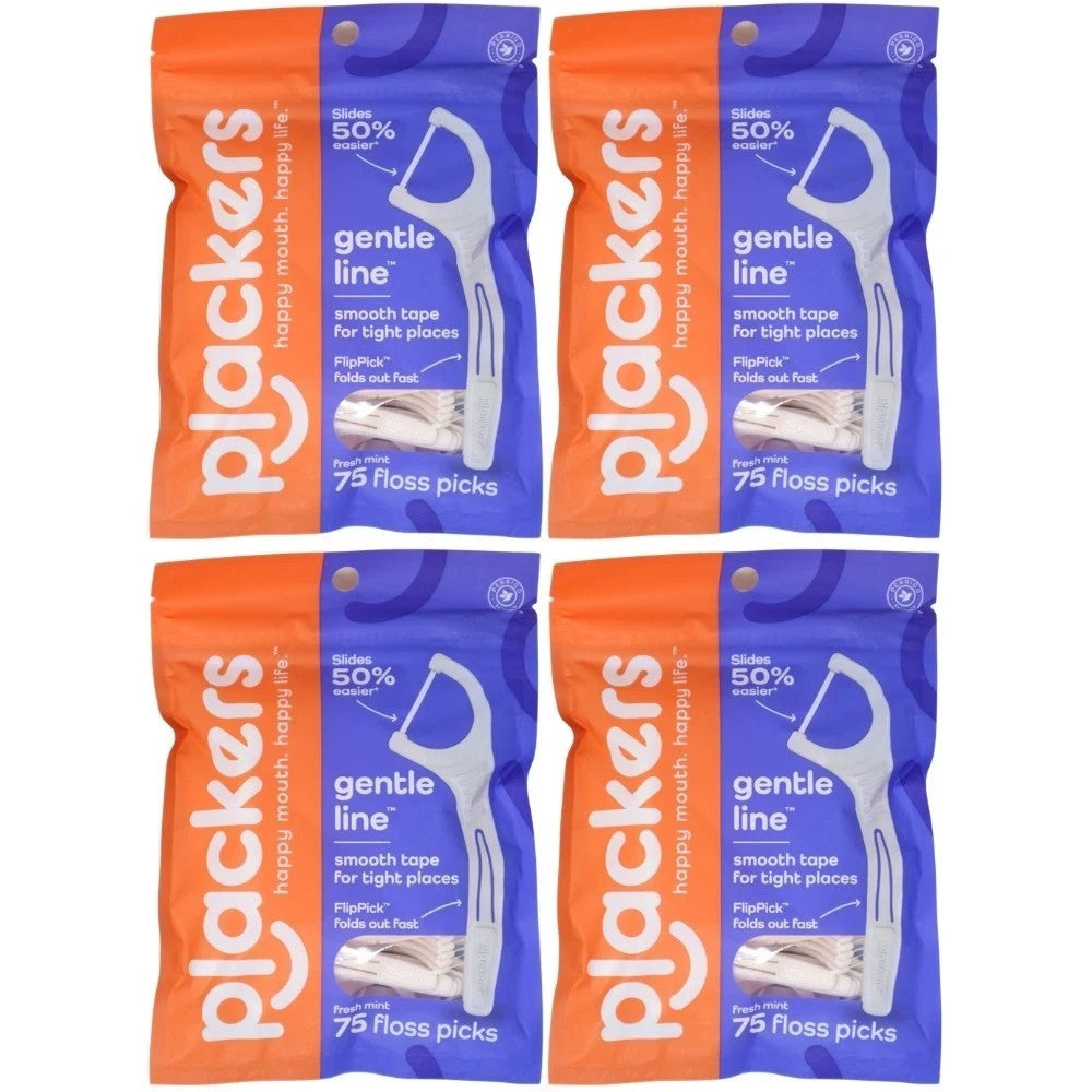 4 Pack Dental Floss Picks with Mint Flavor - Gentle Line Flipper 300 Picks