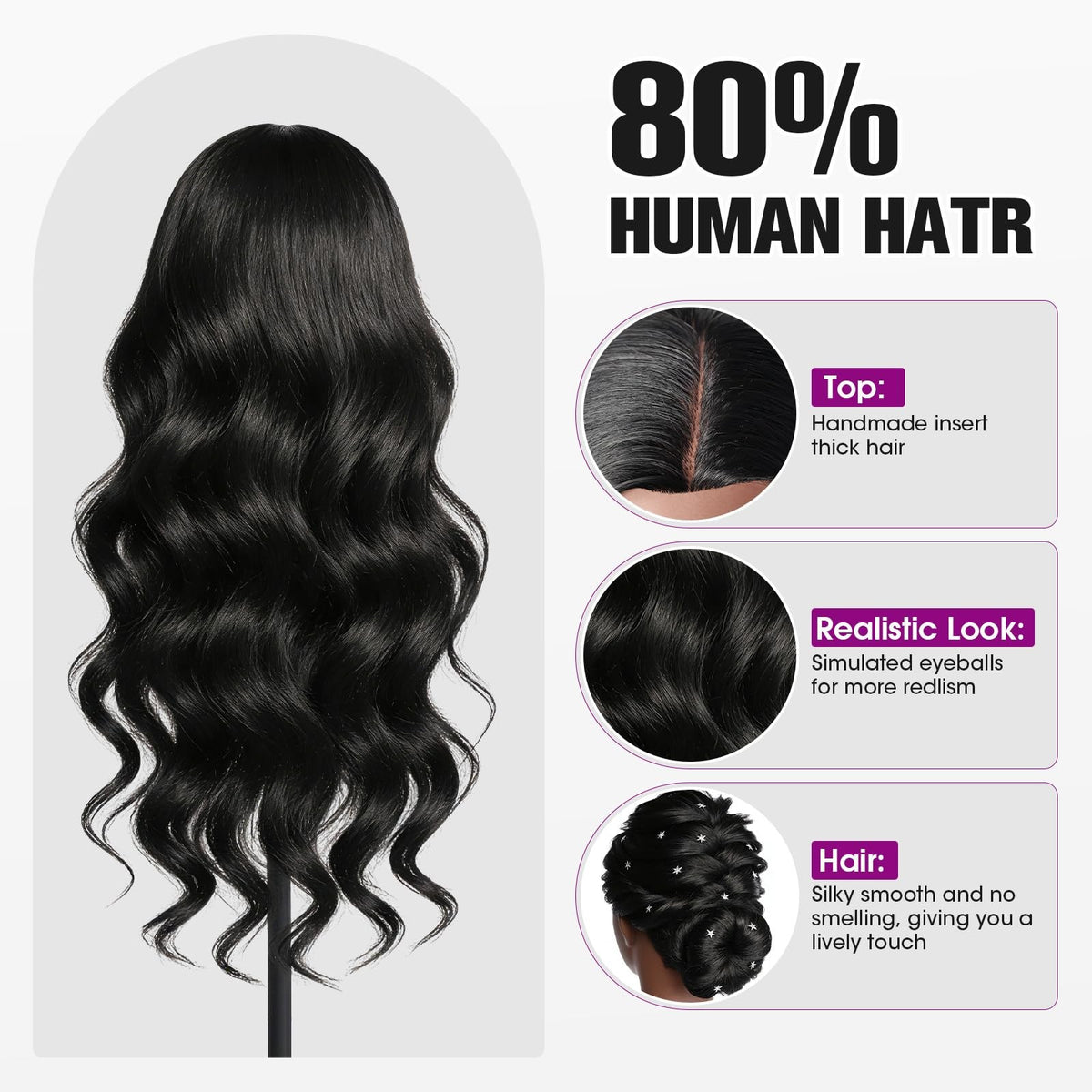 Professional Human Hair Mannequin Head for Hair Styling & Training, 26 Inch Black