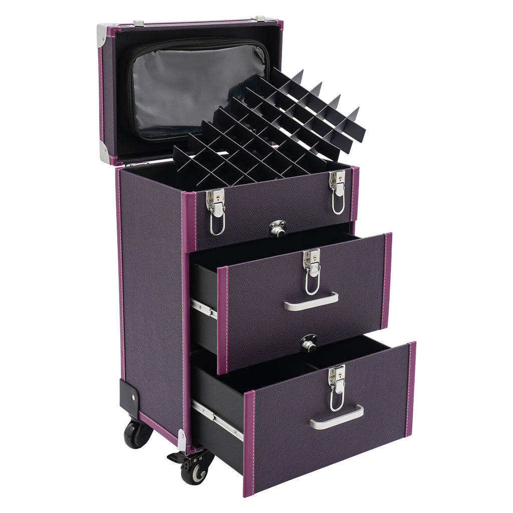 Large Waterproof Rolling Makeup Case Trolley with Multiple Compartments