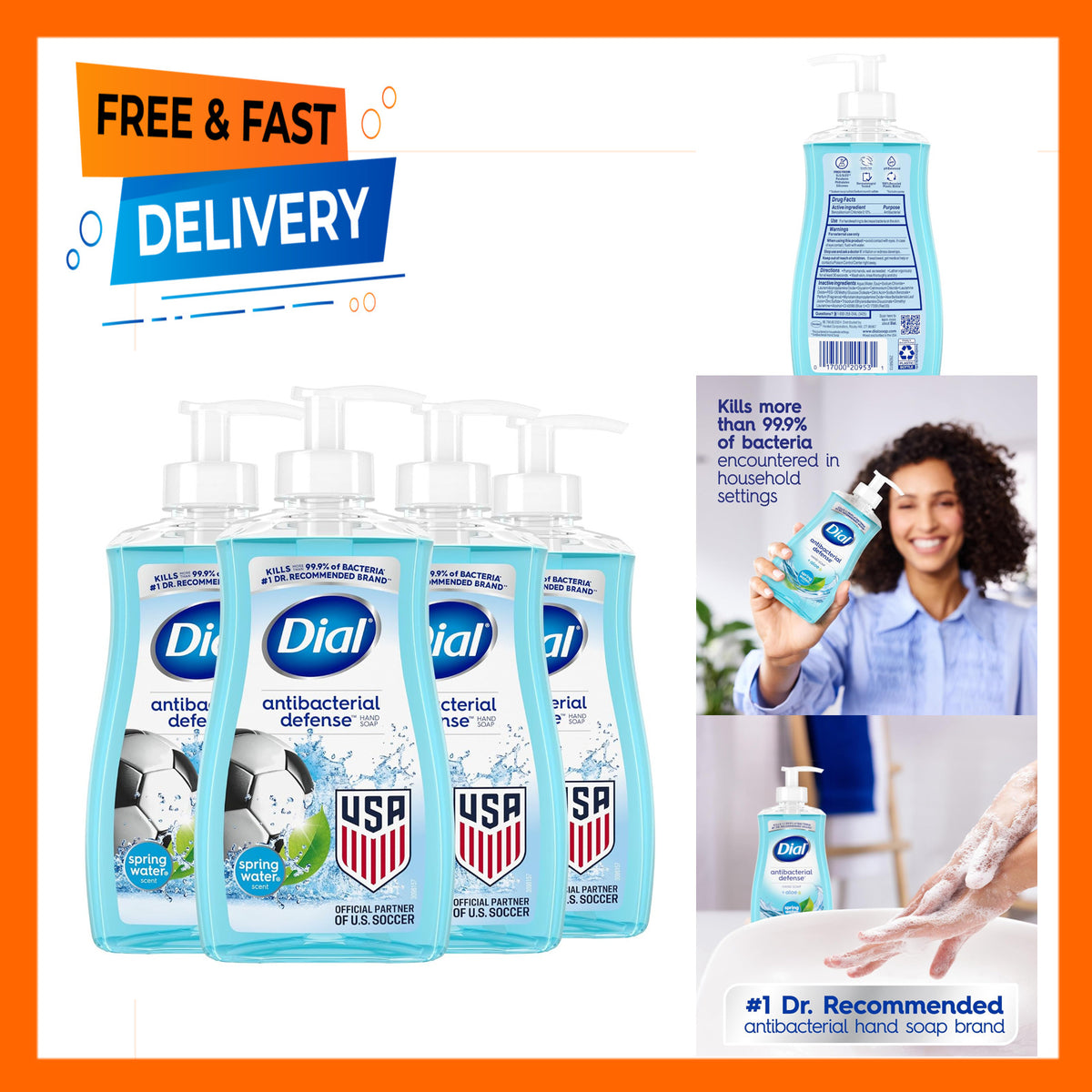 Liquid Hand Soap Aloe Spring Water 11oz Pack of 4 Antibacterial & Dermatologist-Tested