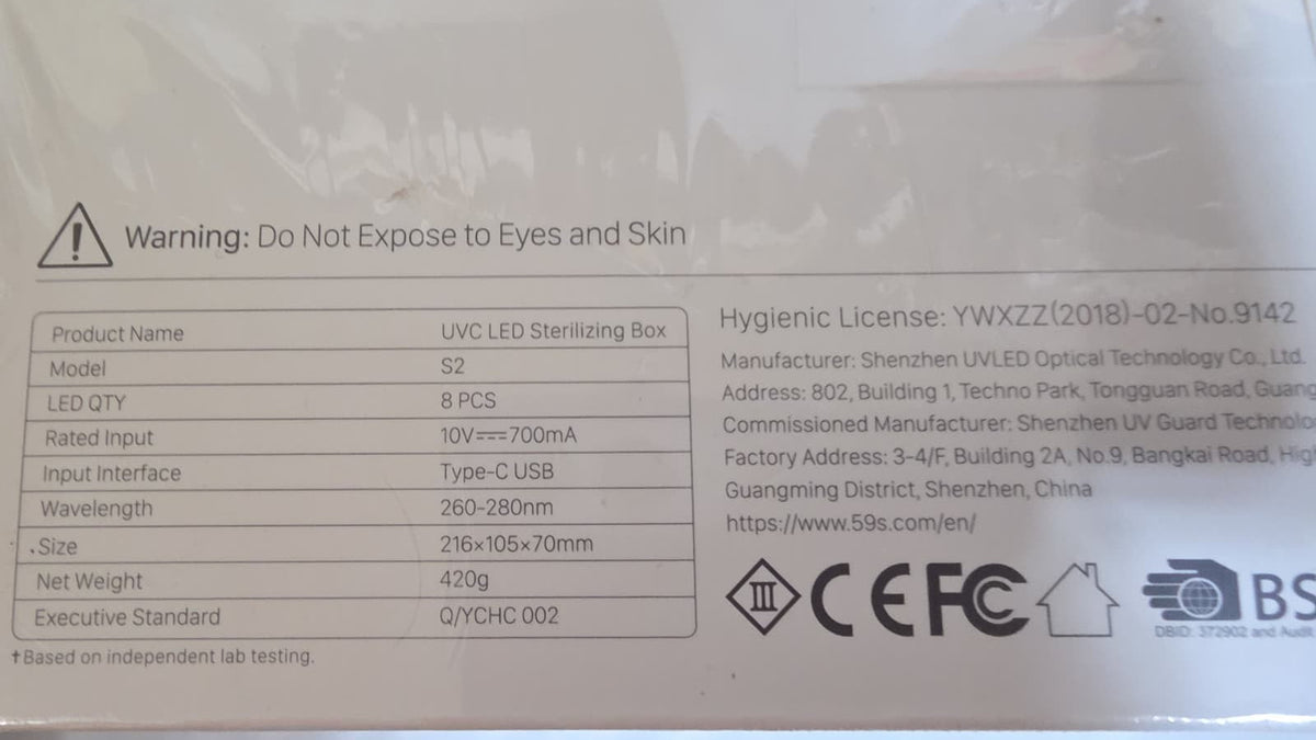 UVC LED Sterilizer Box Model S2 - White, Portable Sterilization Device
