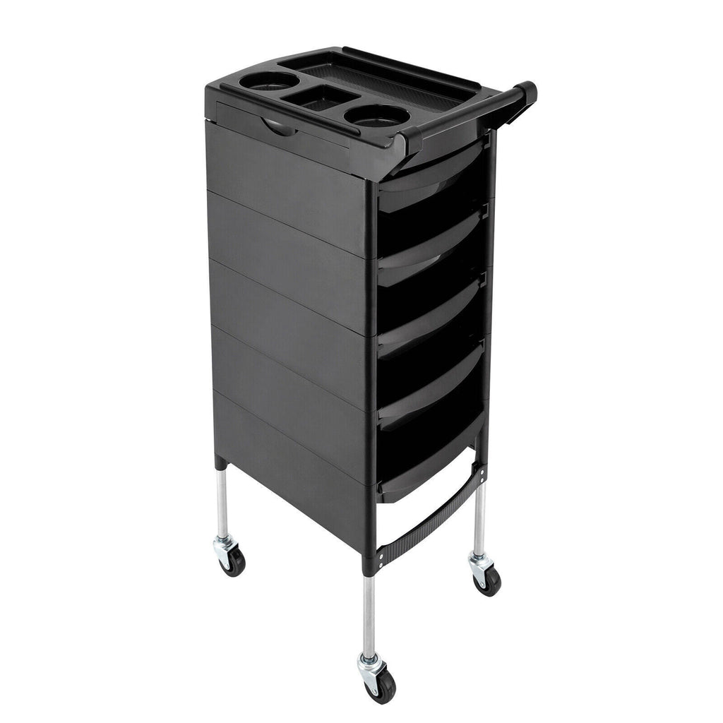 Salon Trolley Cart with 5 Drawers & Side Trays for Hair Styling Equipment