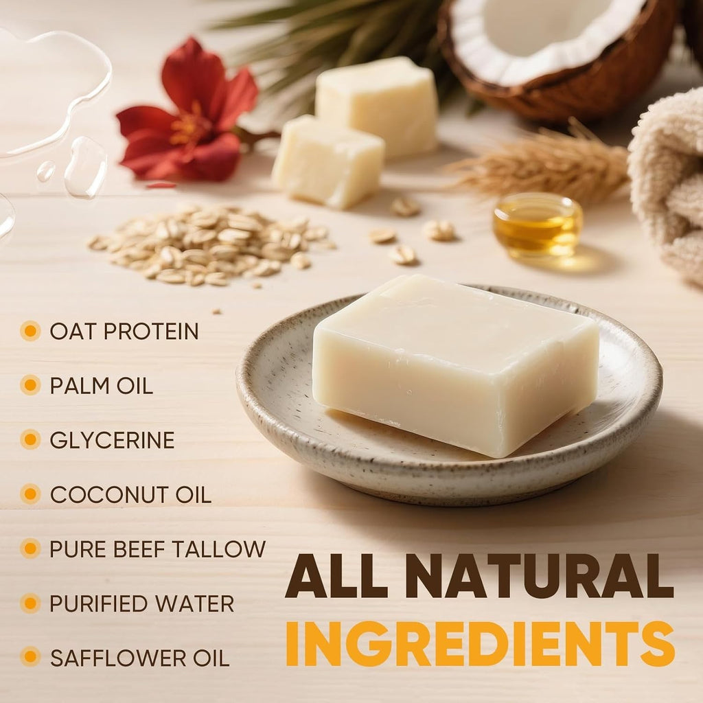 Beef Tallow Soap Bar 2 Pack - Natural Moisturizing Handmade Facial & Body Soap