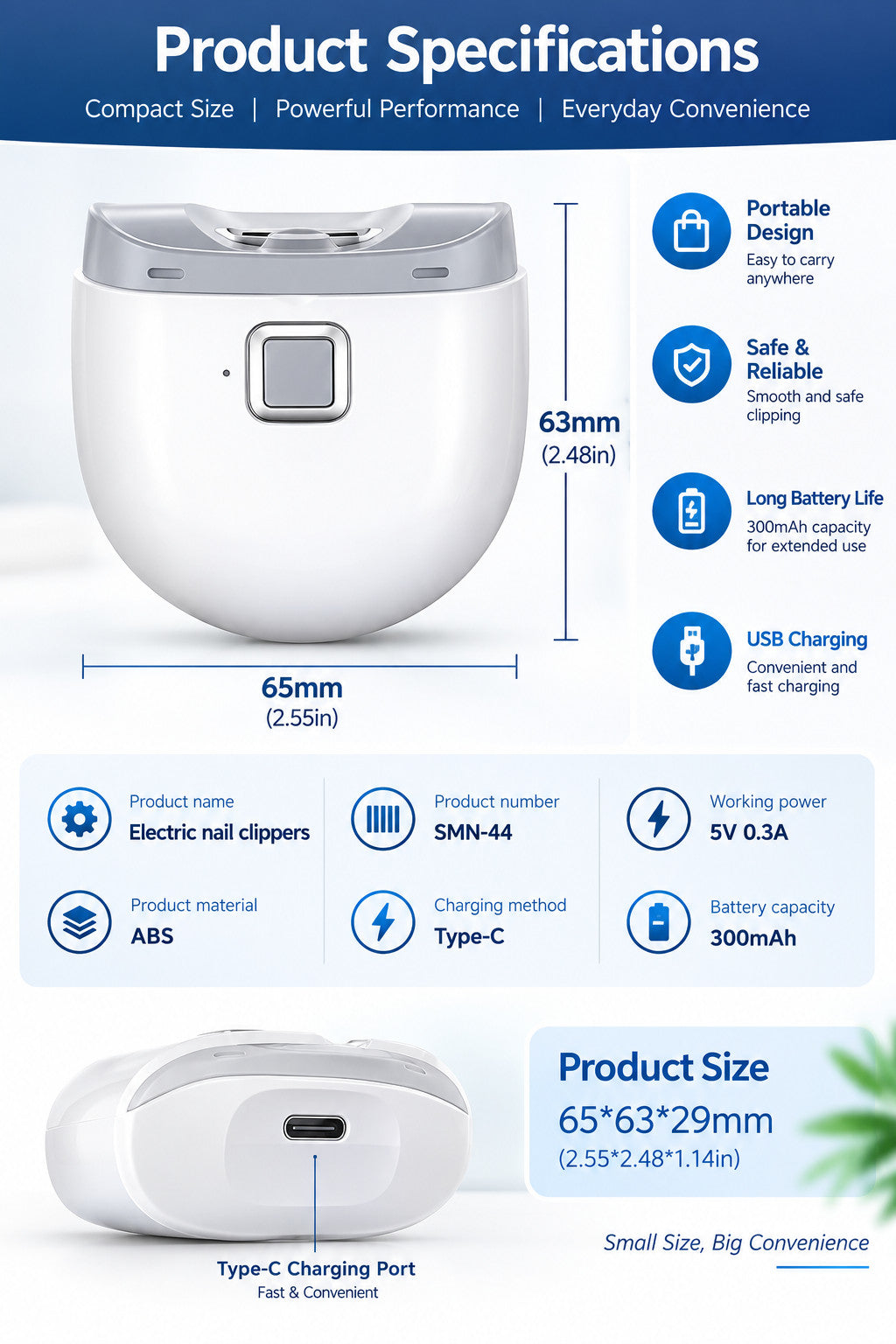 USB Rechargeable Electric Nail Clipper and Trimmer with Storage