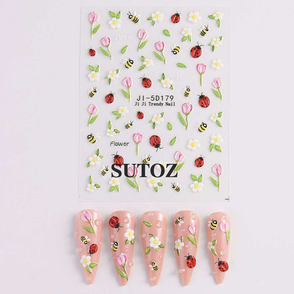 Ladybug Nail Art Stickers 3D Animal Bird Bee Decals for Nails