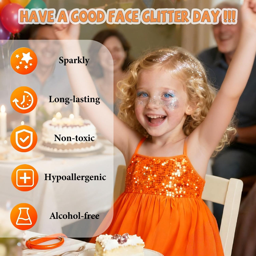 Chunky Body & Hair Glitter Gel Set - 12 Shapes Face Makeup for Girls & Women