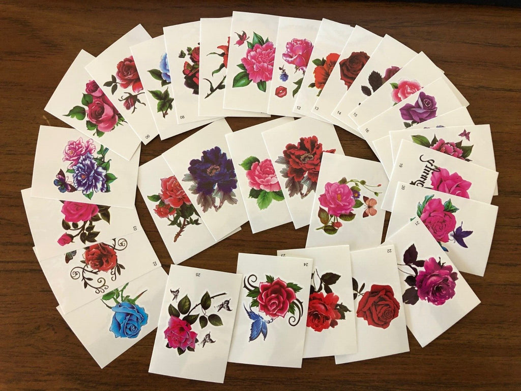 Temporary Tattoos - 30 Sheets Rose Flower Butterfly Design for Body Art