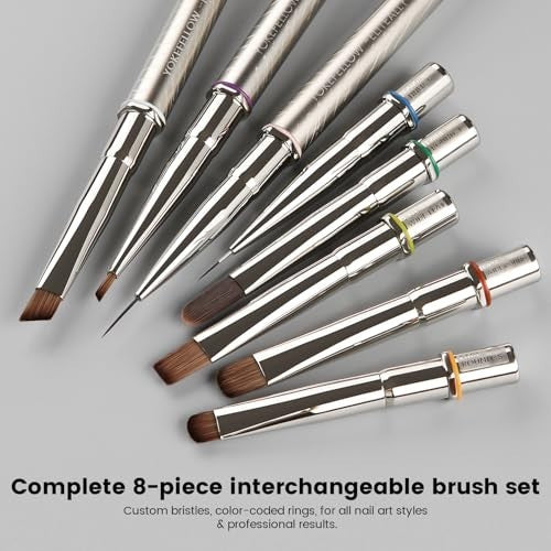 Nail Art Brush Set with Holder - 8 Interchangeable Heads for Gel, French Tip & Liner