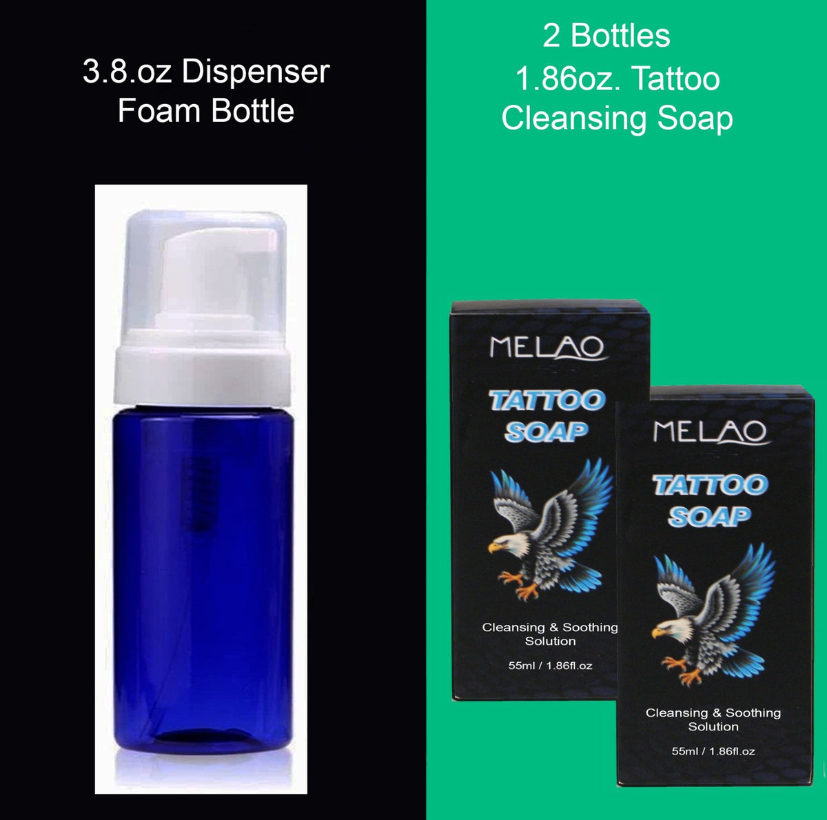 Tattoo Aftercare Cleaning Soap with Dispenser Bottle, 2-Pack