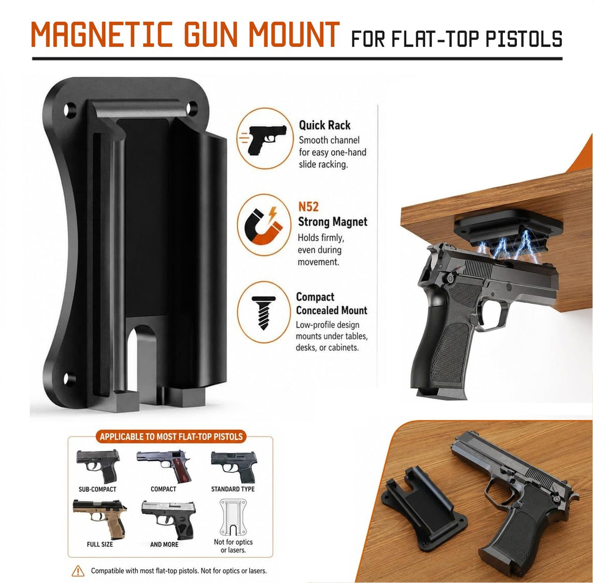 Magnetic Gun Mount Holder 55lbs Concealed Car Wall & Desk Magnet Holster