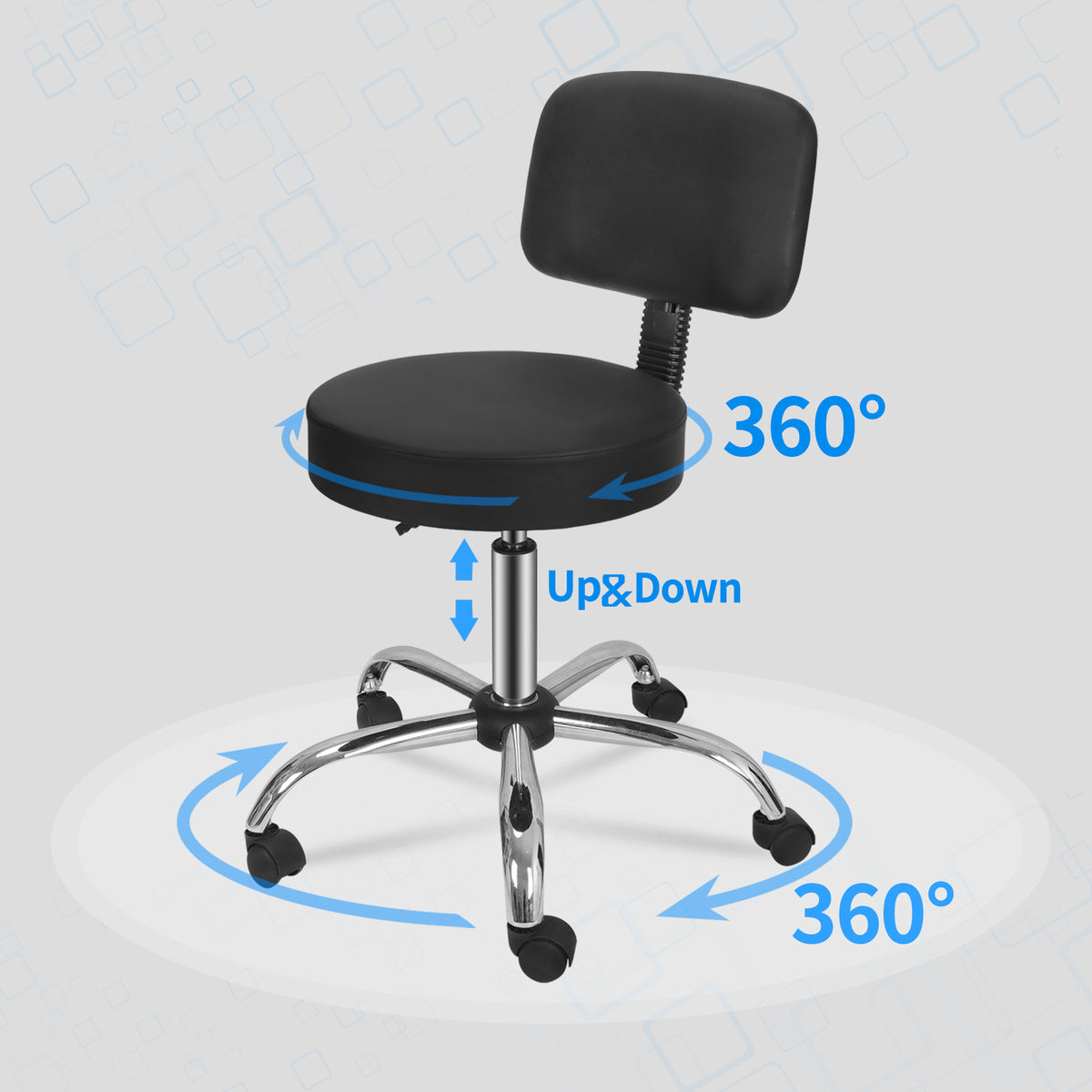 Adjustable Hydraulic Salon Stool with Back Support and Rolling Wheels