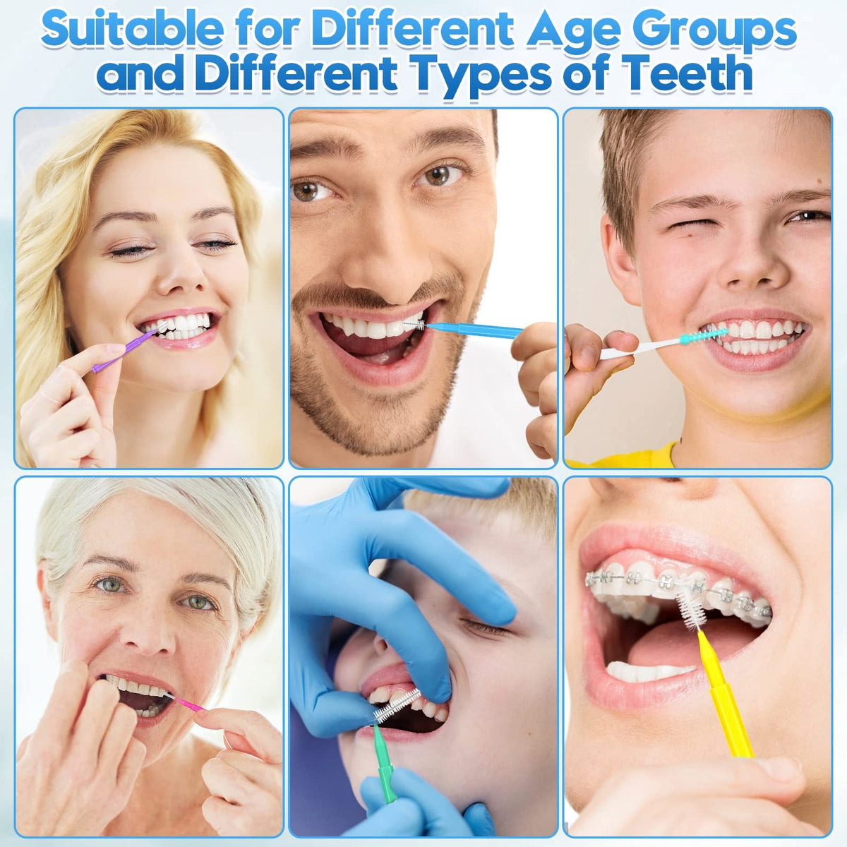 Interdental Brushes for Braces - 300 Pack Multi-Size Oral Care Set