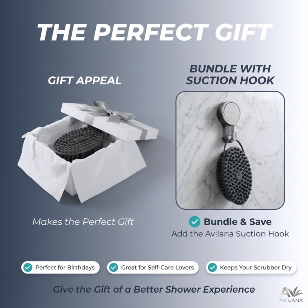 Dual Sided Silicone Body Scrubber - Exfoliating Bath Brush for Sensitive Skin