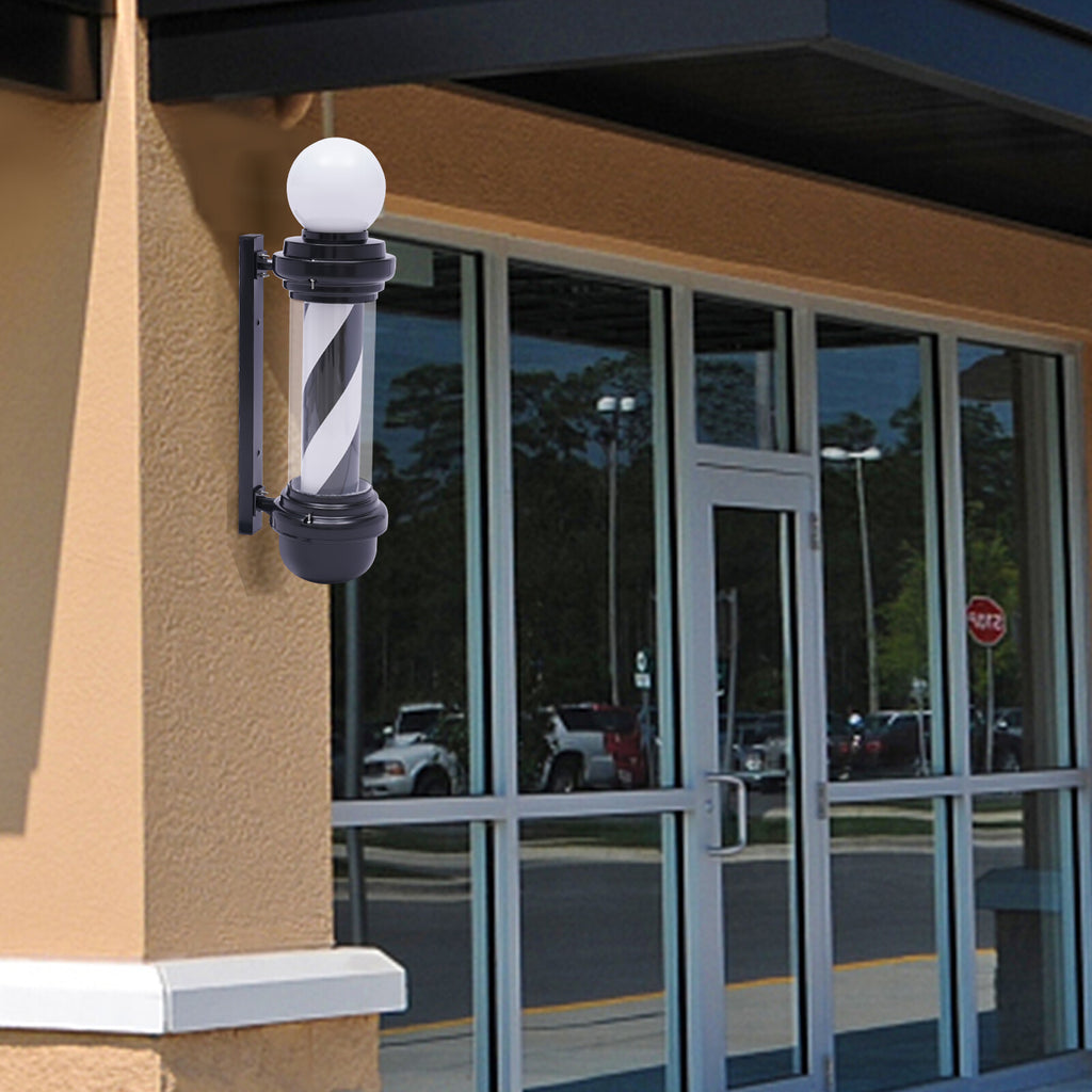 Black & White Rotating LED Barber Pole Light Wall Sign 20W Waterproof 27in