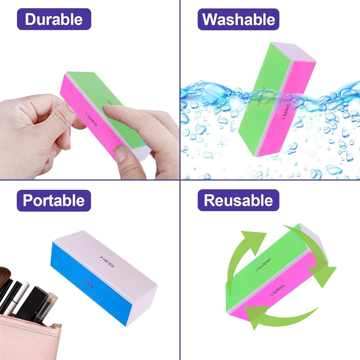 4-Way Nail Buffer Block Set - 2 Pcs for Shaping, Smoothing, Buffing & Polishing