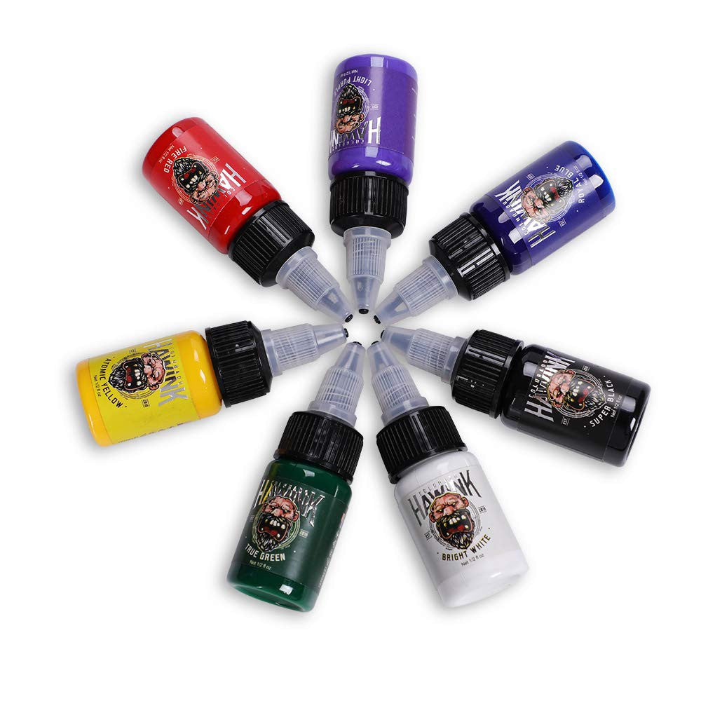 Tattoo Ink Set 7 Colors / 1/2 oz Each - High Purity Professional Pigment