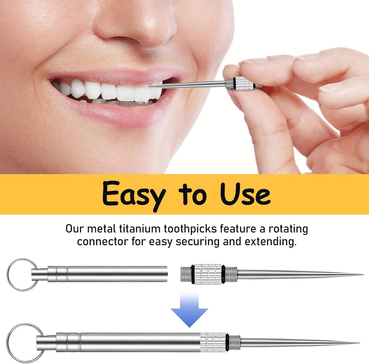 Mini Titanium Reusable Metal Toothpick Set with Stainless Steel Holder - Portable & Hygienic