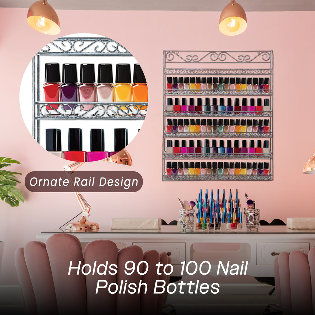 Wall Mounted Nail Polish Display Organizer Rack Holds Up To 100 Bottles