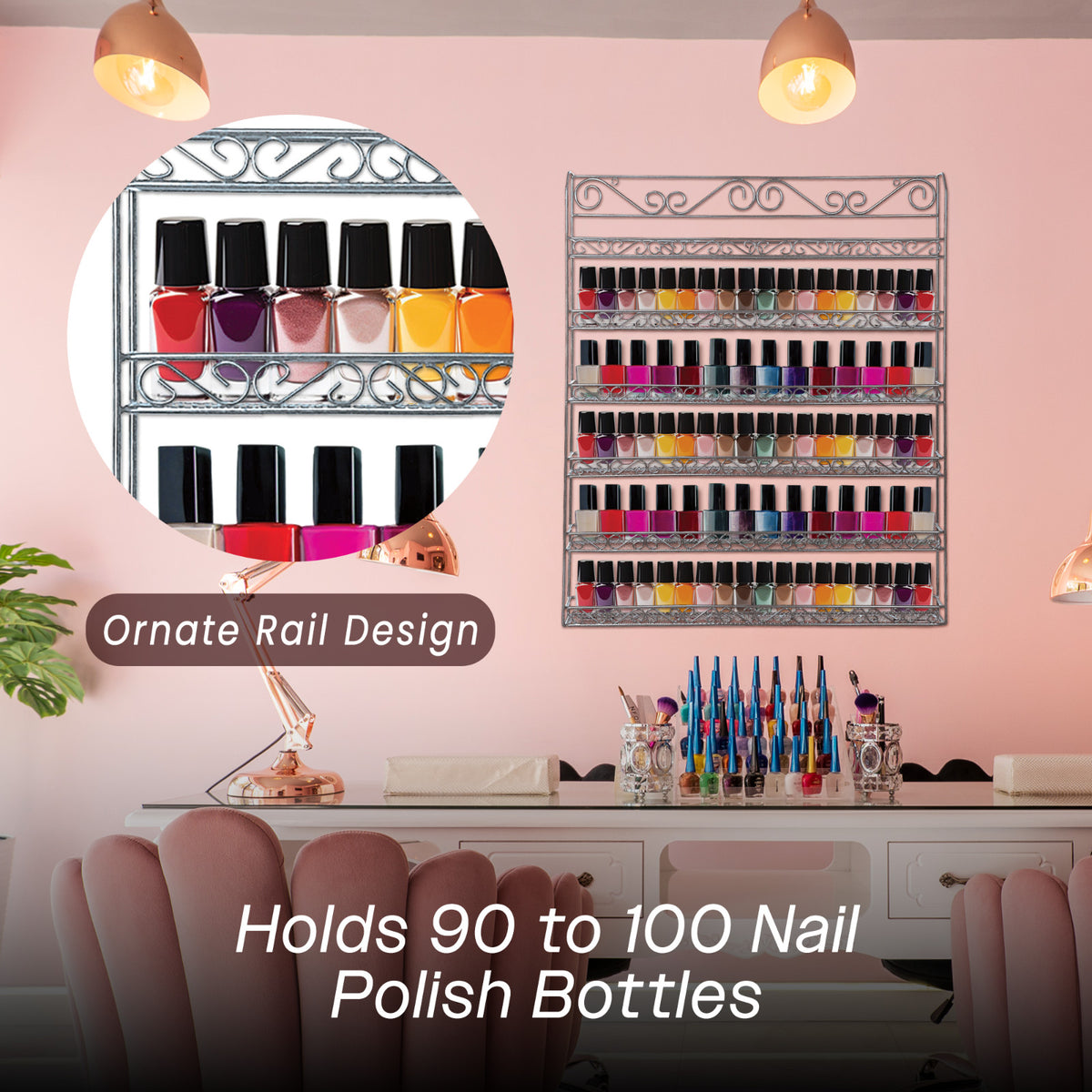 Wall Mounted Nail Polish Display Organizer Rack Holds Up To 100 Bottles