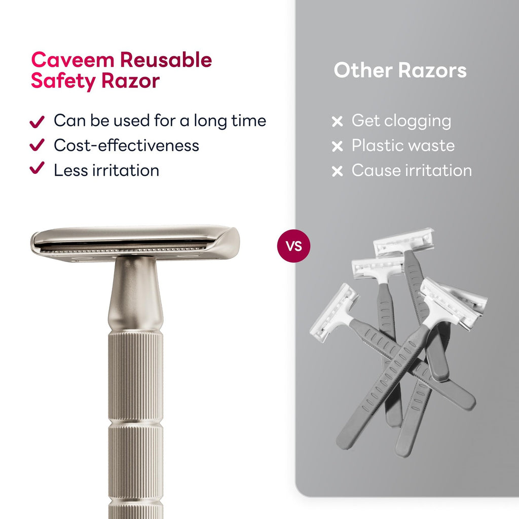 Double Edge Safety Razor with Reusable Handle and Blades - Silver Matte