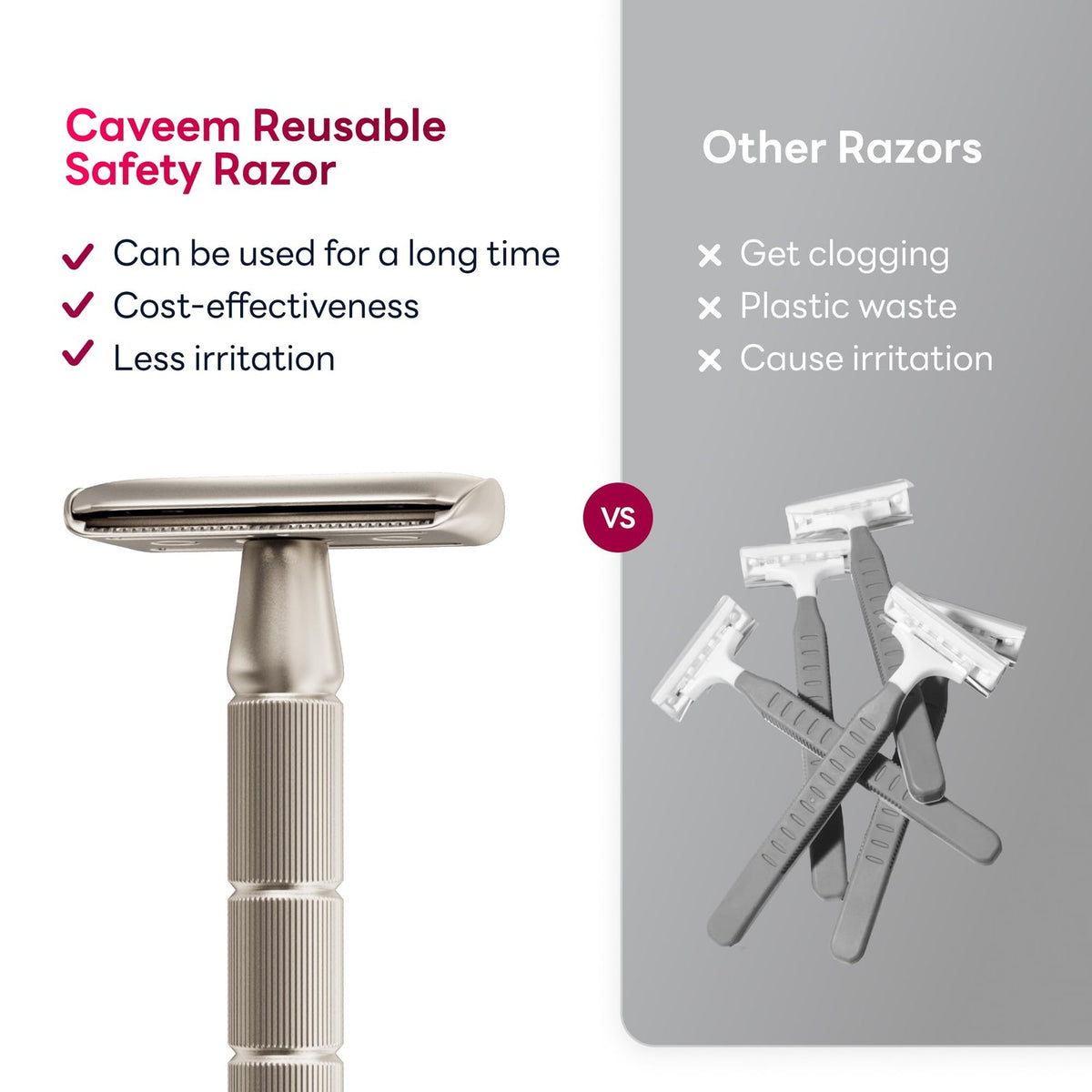Double Edge Safety Razor with Reusable Handle and Blades - Silver Matte