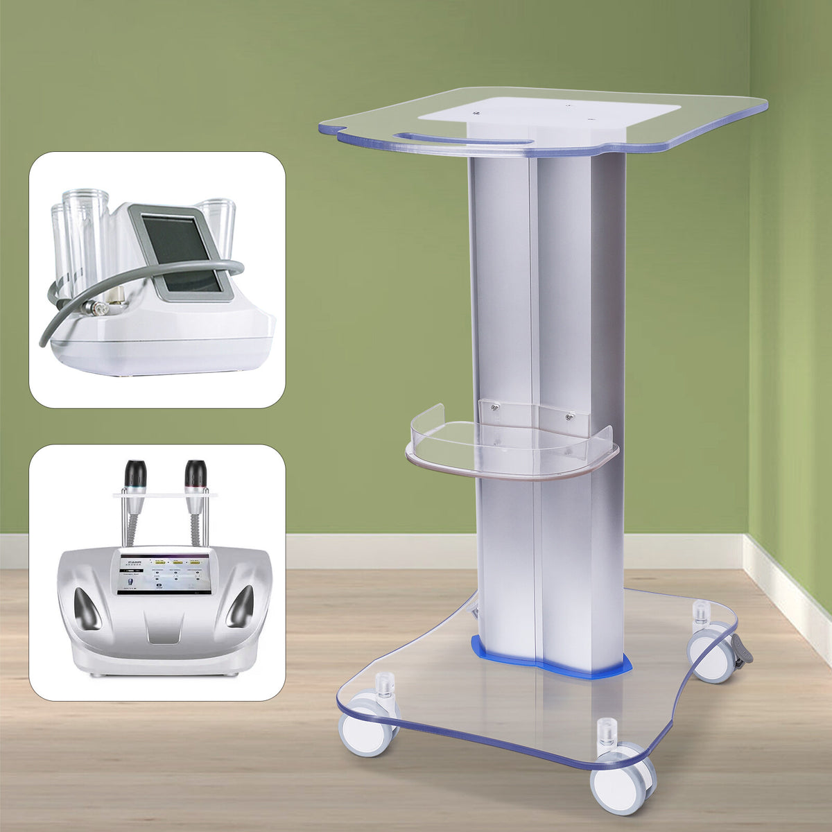 Salon Trolley Cart with Acrylic Panels & Storage Stand for Beauty & SPA Equipment