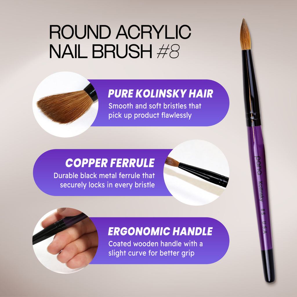 Professional Kolinsky Acrylic Nail Brush Round Size 6-22 - High-Quality Nail Art Tool