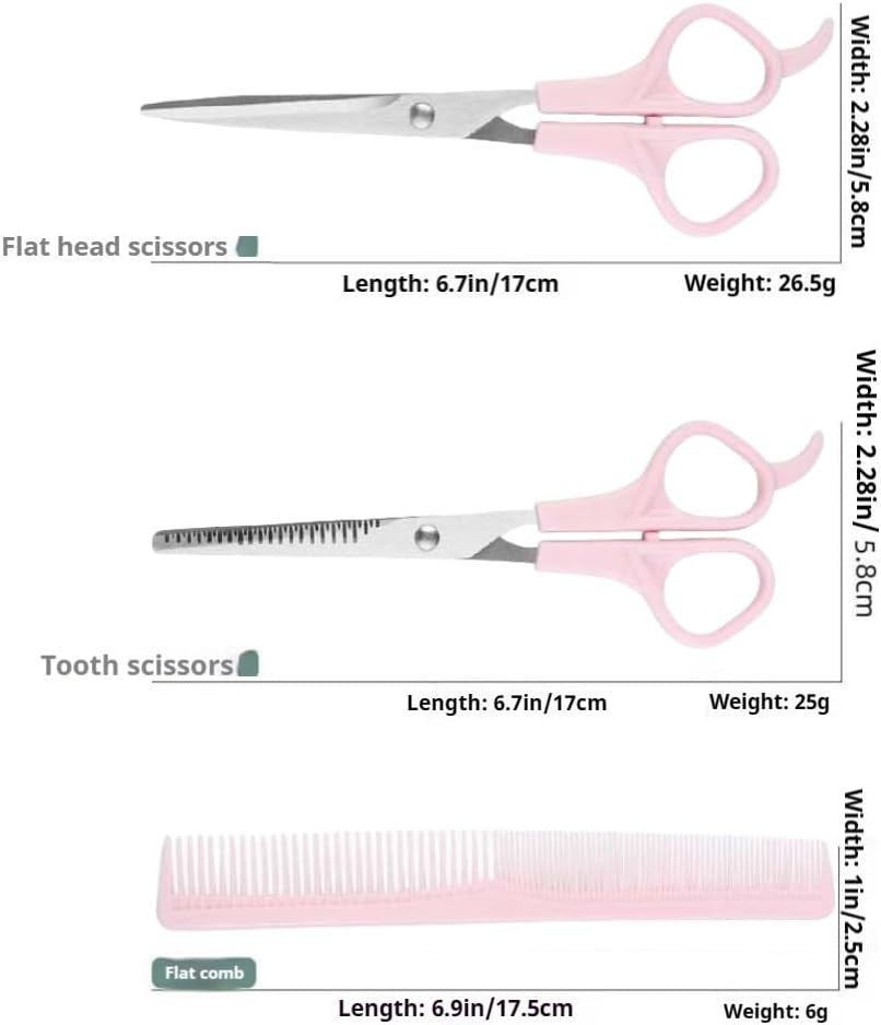 Pink Hair Cutting Scissors Set with Thinning Shears and Comb - 6.7 Inch Professional Barber Kit