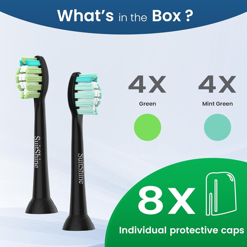 Black Replacement Toothbrush Heads for Philips Sonicare Click-On - 8 Pack
