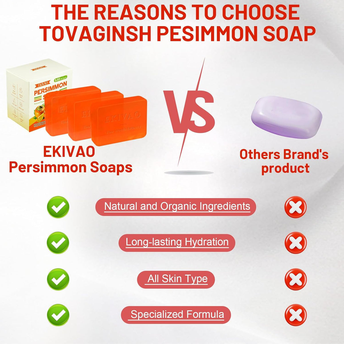 Natural Persimmon Body Soap for Odor Control - Organic Deodorant Bar Set