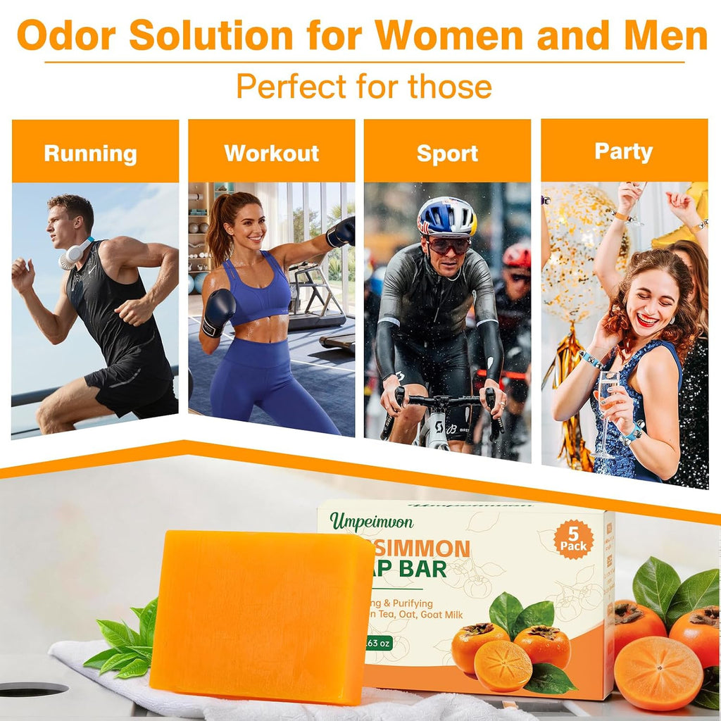 Persimmon Soap Bar for Body Odor Removal - 5 Pack Natural Deodorant