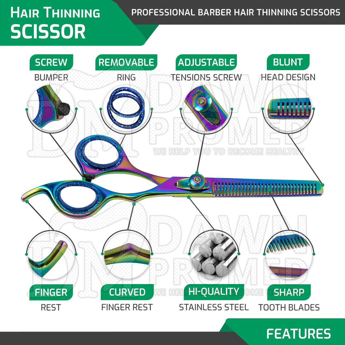 Professional Rainbow Hair Cutting & Thinning Scissors 6.5" - High-Precision Barber Shears