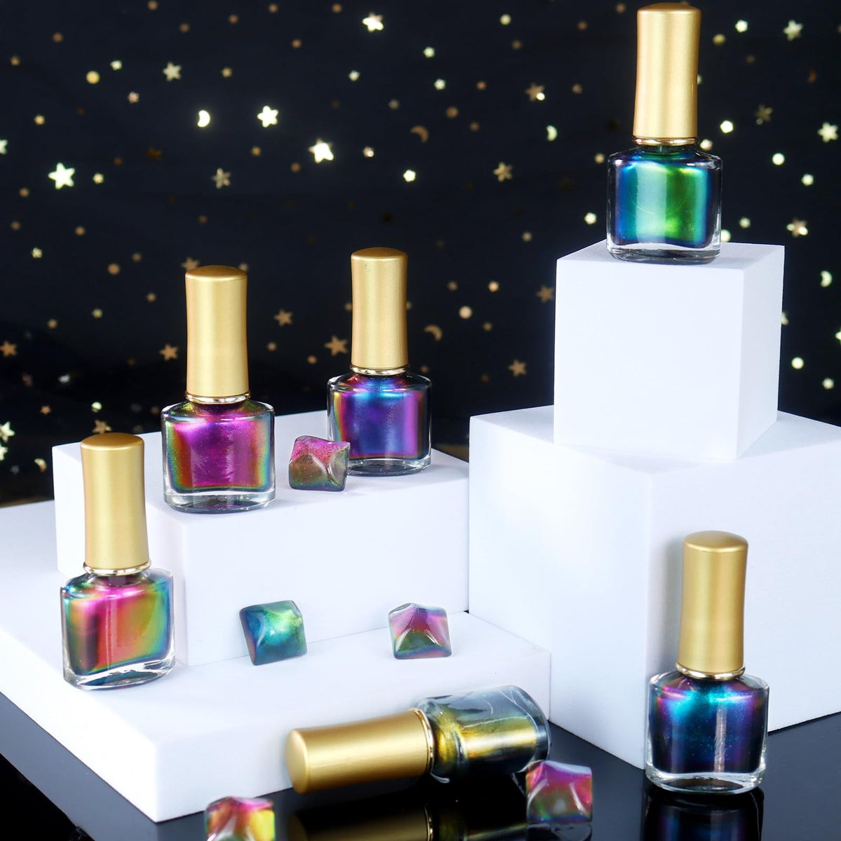 Chameleon Gel Nail Polish Set - 6 Vibrant Color Changing Glitter Shades for DIY Manicure