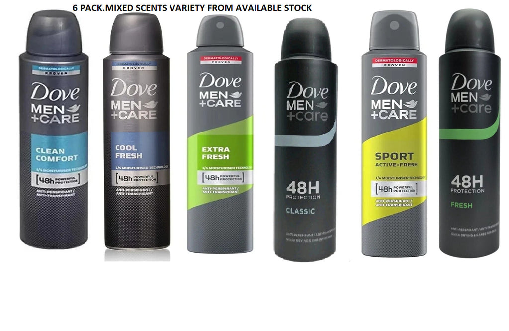 6 Pack Men’s Body Spray Deodorant Assorted Scents - 150ml Each
