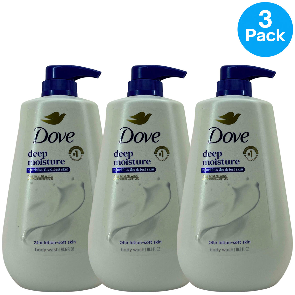 Dove Deep Moisture Body Wash 24HR MicroMoisture Pump 3 Pack 30.6oz