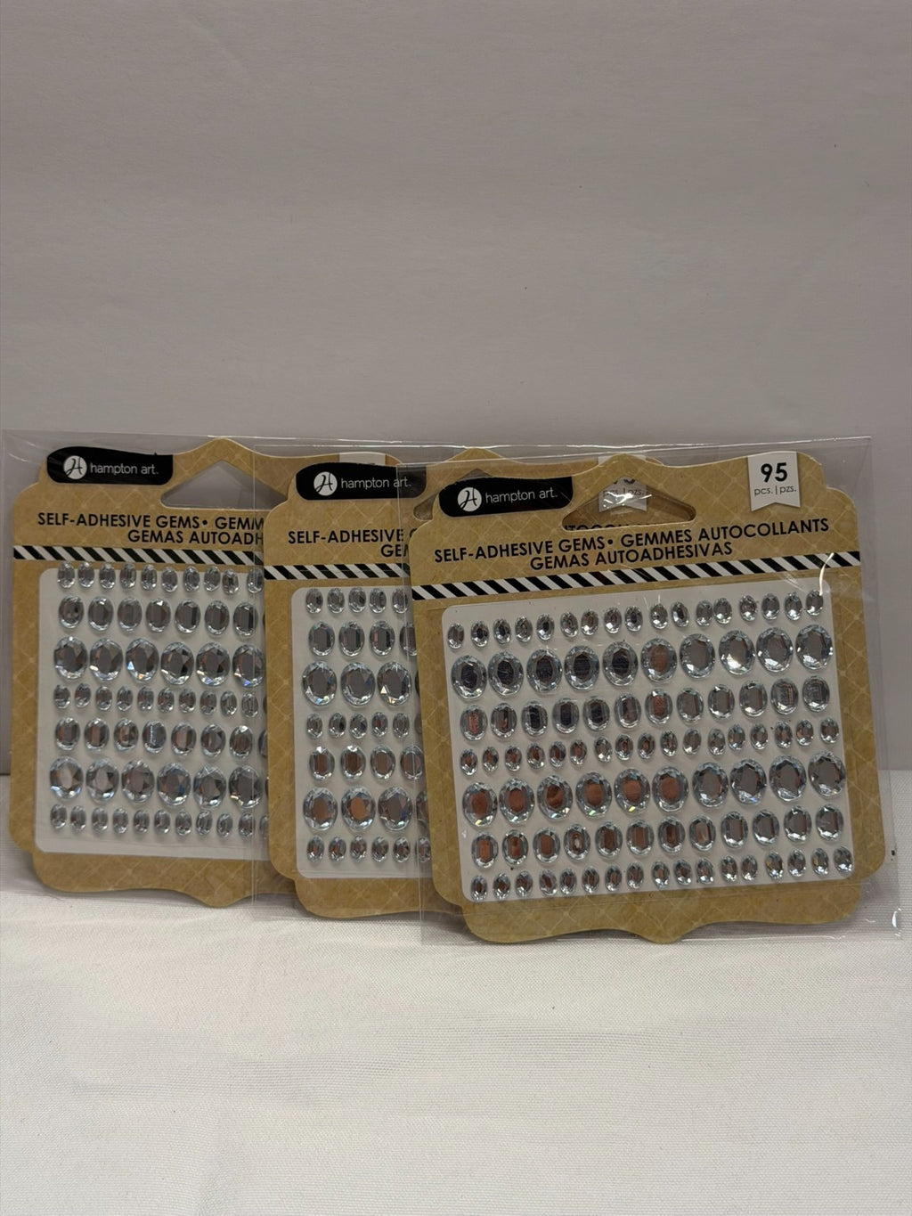Self-Adhesive Gems Set - 3 Cards with 95 Multisize Rhinestones for Crafts