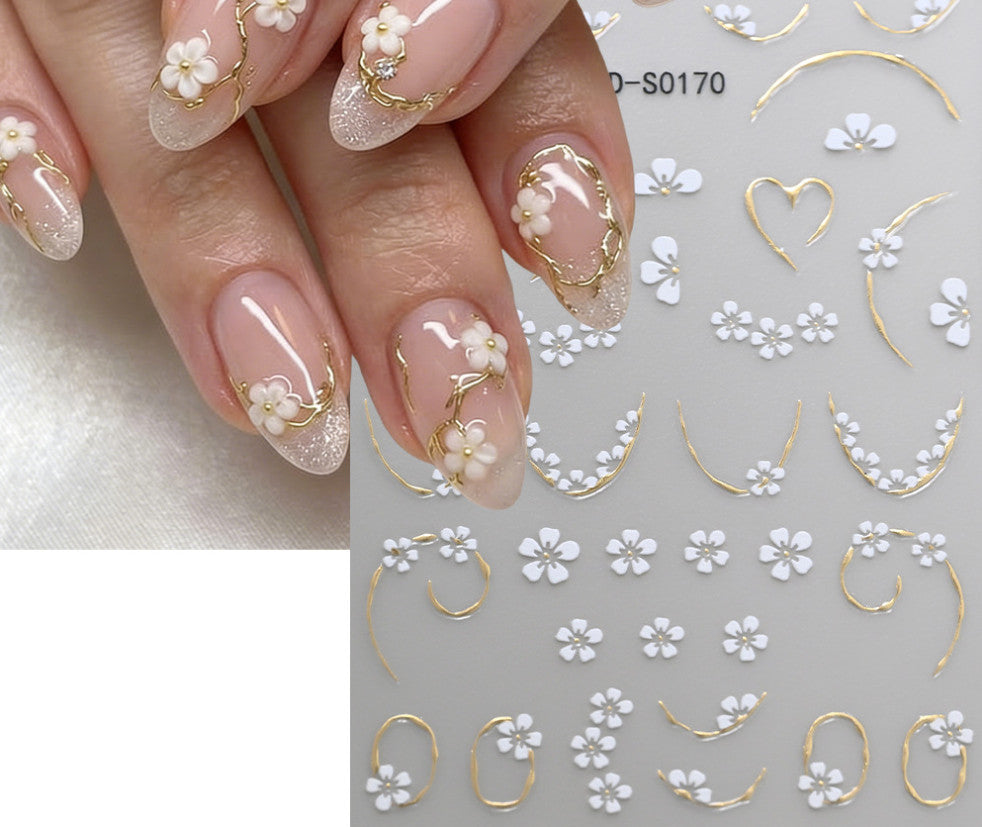 2Pcs Flower Rhinestone Nail Art Stickers 3D Self-Adhesive for Manicure
