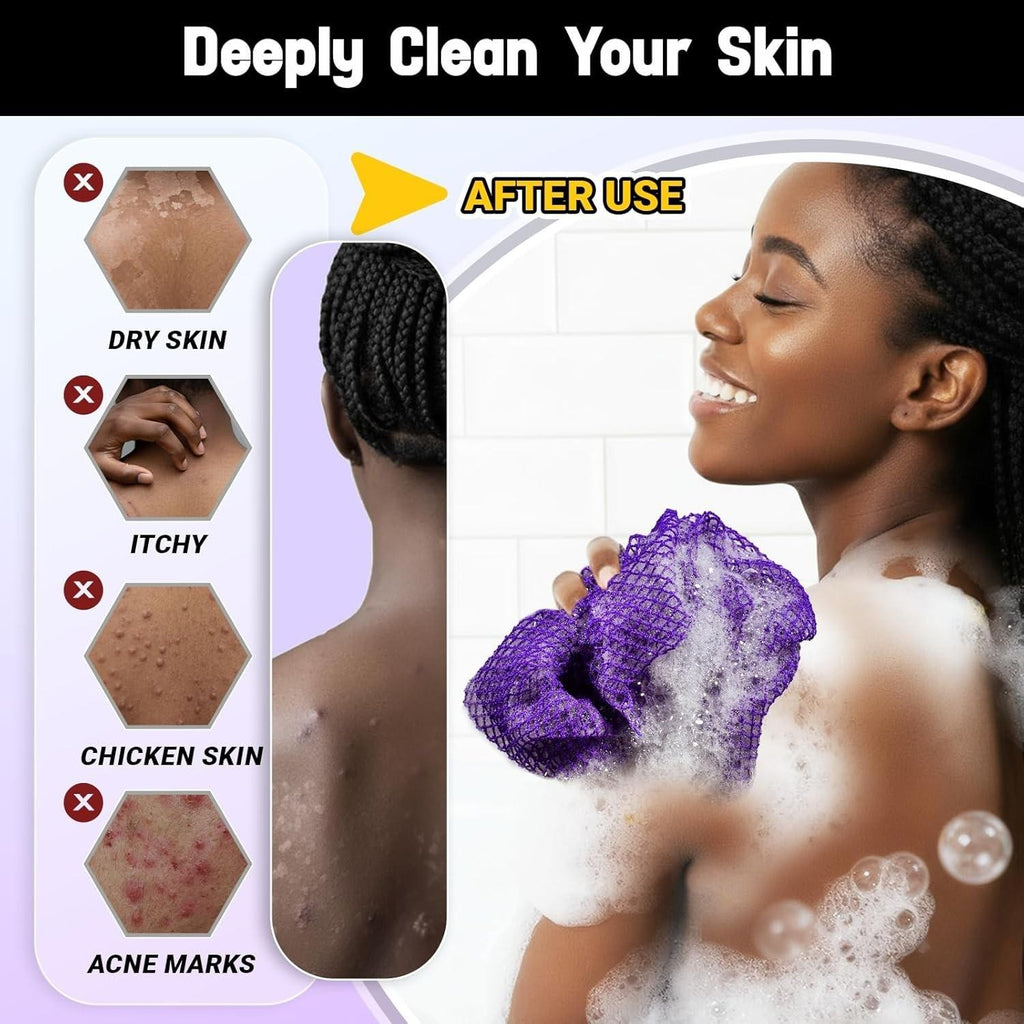 African Net Sponge 3 Pieces Exfoliating Body Scrubber Loofah Bath Sponge