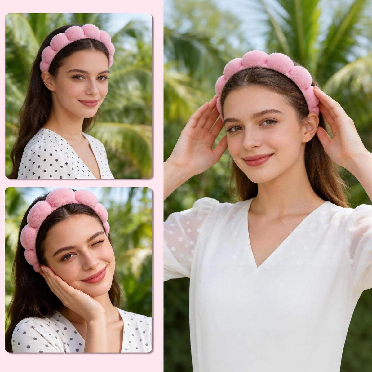 Spa Headband for Face Washing & Makeup Removal - Pink, Pack of 5