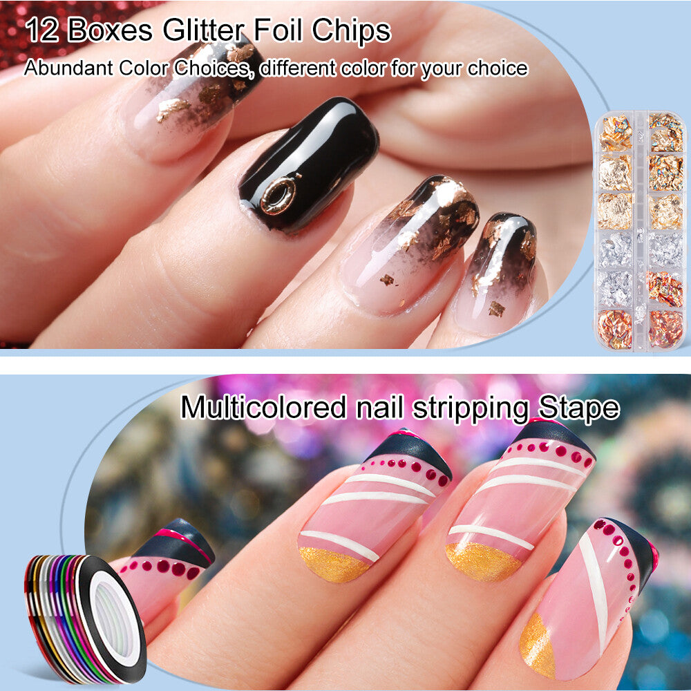Nail Art Decorations Kit with Dotting Tools & Brushes for DIY Manicure