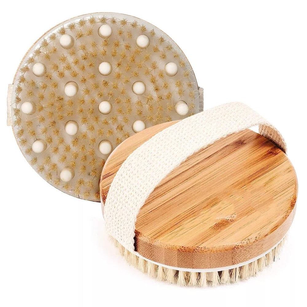 Natural Dry Body Brush with Boar Bristles for Exfoliation and Skin Rejuvenation