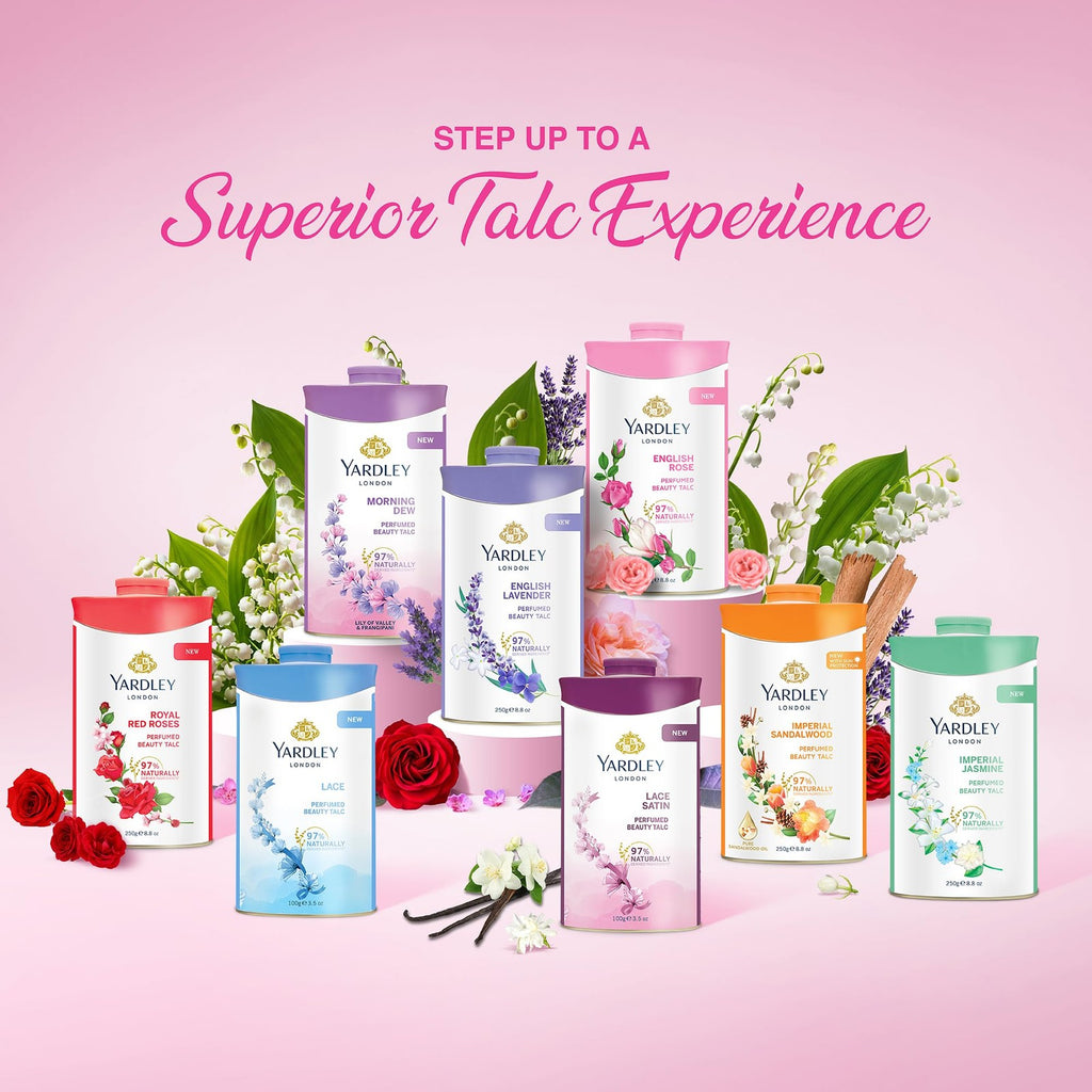 English Rose Perfumed Deodorizing Talc - Fine Body Powder for Freshness