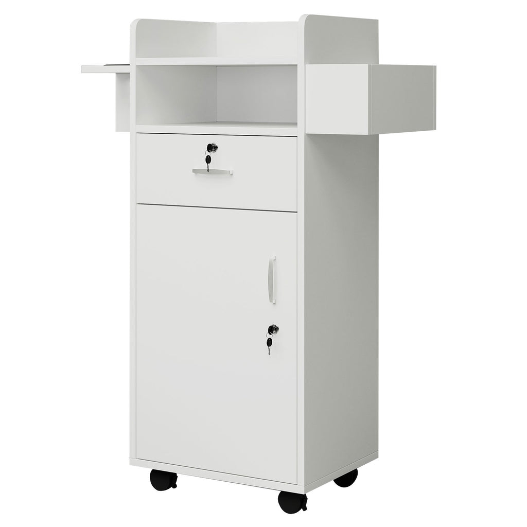 Rolling Hair Styling Station Barber Cabinet with Lockable Wheels and Storage